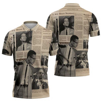 Malcolm X Zipper Polo Shirt Vintage Newspaper Print Style - Wonder Print Shop