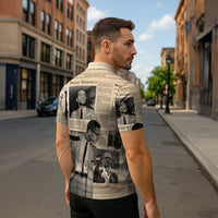 Malcolm X Zipper Polo Shirt Vintage Newspaper Print Style - Wonder Print Shop