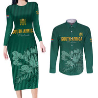 Custom South Africa Cricket Couples Matching Long Sleeve Bodycon Dress and Long Sleeve Button Shirt Road To Champions