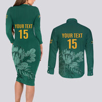 Custom South Africa Cricket Couples Matching Long Sleeve Bodycon Dress and Long Sleeve Button Shirt Road To Champions