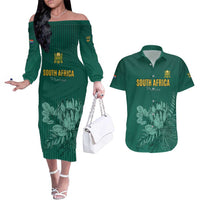 Custom South Africa Cricket Couples Matching Off The Shoulder Long Sleeve Dress and Hawaiian Shirt Road To Champions