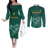 Custom South Africa Cricket Couples Matching Off The Shoulder Long Sleeve Dress and Long Sleeve Button Shirt Road To Champions