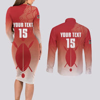 Custom Kenya Football Couples Matching Long Sleeve Bodycon Dress and Long Sleeve Button Shirt Harambee Harambee Stars