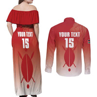 Custom Kenya Football Couples Matching Off Shoulder Maxi Dress and Long Sleeve Button Shirt Harambee Harambee Stars