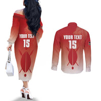 Custom Kenya Football Couples Matching Off The Shoulder Long Sleeve Dress and Long Sleeve Button Shirt Harambee Harambee Stars