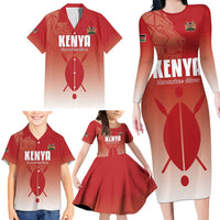 Custom Kenya Football Family Matching Long Sleeve Bodycon Dress and Hawaiian Shirt Harambee Harambee Stars