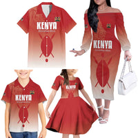 Custom Kenya Football Family Matching Off The Shoulder Long Sleeve Dress and Hawaiian Shirt Harambee Harambee Stars