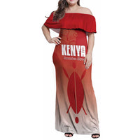 Custom Kenya Football Family Matching Off Shoulder Maxi Dress and Hawaiian Shirt Harambee Harambee Stars