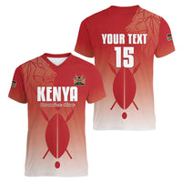 Custom Kenya Football Women V-Neck T-Shirt Harambee Harambee Stars