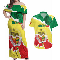 Custom Senegal Beach Soccer 2025 Couples Matching Off Shoulder Maxi Dress and Hawaiian Shirt Allez Lions de la Teranga