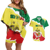 Custom Senegal Beach Soccer 2025 Couples Matching Off Shoulder Short Dress and Hawaiian Shirt Allez Lions de la Teranga