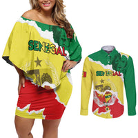 Custom Senegal Beach Soccer 2025 Couples Matching Off Shoulder Short Dress and Long Sleeve Button Shirt Allez Lions de la Teranga