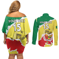 Custom Senegal Beach Soccer 2025 Couples Matching Off Shoulder Short Dress and Long Sleeve Button Shirt Allez Lions de la Teranga
