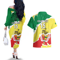 Custom Senegal Beach Soccer 2025 Couples Matching Off The Shoulder Long Sleeve Dress and Hawaiian Shirt Allez Lions de la Teranga