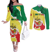 Custom Senegal Beach Soccer 2025 Couples Matching Off The Shoulder Long Sleeve Dress and Long Sleeve Button Shirt Allez Lions de la Teranga