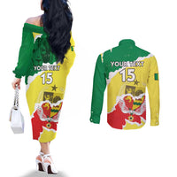 Custom Senegal Beach Soccer 2025 Couples Matching Off The Shoulder Long Sleeve Dress and Long Sleeve Button Shirt Allez Lions de la Teranga