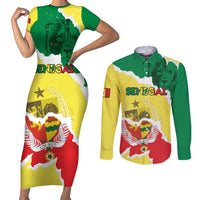 Custom Senegal Beach Soccer 2025 Couples Matching Short Sleeve Bodycon Dress and Long Sleeve Button Shirt Allez Lions de la Teranga