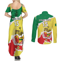 Custom Senegal Beach Soccer 2025 Couples Matching Summer Maxi Dress and Long Sleeve Button Shirt Allez Lions de la Teranga