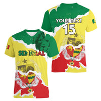 Custom Senegal Beach Soccer 2025 Women V-Neck T-Shirt Allez Lions de la Teranga