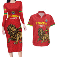 Custom Ethiopia Football Couples Matching Long Sleeve Bodycon Dress and Hawaiian Shirt Come On Walia Ibex