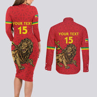 Custom Ethiopia Football Couples Matching Long Sleeve Bodycon Dress and Long Sleeve Button Shirt Come On Walia Ibex