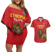 Custom Ethiopia Football Couples Matching Off Shoulder Short Dress and Hawaiian Shirt Come On Walia Ibex