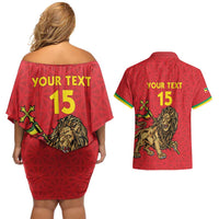 Custom Ethiopia Football Couples Matching Off Shoulder Short Dress and Hawaiian Shirt Come On Walia Ibex