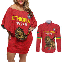 Custom Ethiopia Football Couples Matching Off Shoulder Short Dress and Long Sleeve Button Shirt Come On Walia Ibex