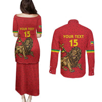 Custom Ethiopia Football Couples Matching Puletasi and Long Sleeve Button Shirt Come On Walia Ibex