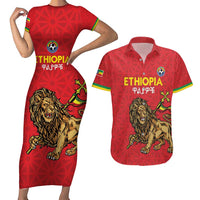 Custom Ethiopia Football Couples Matching Short Sleeve Bodycon Dress and Hawaiian Shirt Come On Walia Ibex