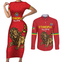 Custom Ethiopia Football Couples Matching Short Sleeve Bodycon Dress and Long Sleeve Button Shirt Come On Walia Ibex