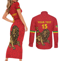 Custom Ethiopia Football Couples Matching Short Sleeve Bodycon Dress and Long Sleeve Button Shirt Come On Walia Ibex