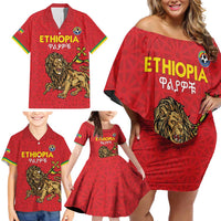 Custom Ethiopia Football Family Matching Off Shoulder Short Dress and Hawaiian Shirt Come On Walia Ibex