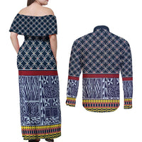Toghu Bamenda Couples Matching Off Shoulder Maxi Dress and Long Sleeve Button Shirt Cameroon North West Traditional Pattern