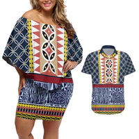 Toghu Bamenda Couples Matching Off Shoulder Short Dress and Hawaiian Shirt Cameroon North West Traditional Pattern