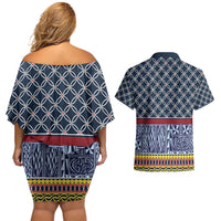 Toghu Bamenda Couples Matching Off Shoulder Short Dress and Hawaiian Shirt Cameroon North West Traditional Pattern