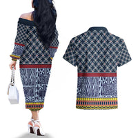 Toghu Bamenda Couples Matching Off The Shoulder Long Sleeve Dress and Hawaiian Shirt Cameroon North West Traditional Pattern