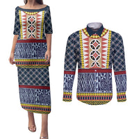 Toghu Bamenda Couples Matching Puletasi and Long Sleeve Button Shirt Cameroon North West Traditional Pattern