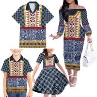 Toghu Bamenda Family Matching Off The Shoulder Long Sleeve Dress and Hawaiian Shirt Cameroon North West Traditional Pattern