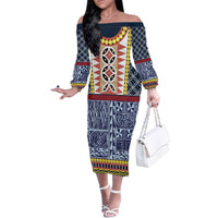 Toghu Bamenda Family Matching Off The Shoulder Long Sleeve Dress and Hawaiian Shirt Cameroon North West Traditional Pattern