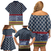 Toghu Bamenda Family Matching Off Shoulder Short Dress and Hawaiian Shirt Cameroon North West Traditional Pattern