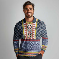 Toghu Bamenda Long Sleeve Polo Shirt Cameroon North West Traditional Pattern