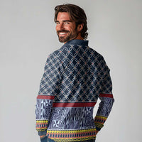 Toghu Bamenda Long Sleeve Polo Shirt Cameroon North West Traditional Pattern