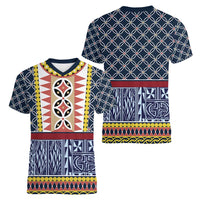 Toghu Bamenda Women V-Neck T-Shirt Cameroon North West Traditional Pattern