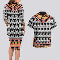 Cameroon Toghu Traditional Pattern Couples Matching Long Sleeve Bodycon Dress and Hawaiian Shirt