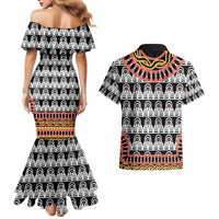 Cameroon Toghu Traditional Pattern Couples Matching Mermaid Dress and Hawaiian Shirt