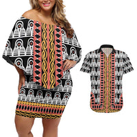 Cameroon Toghu Traditional Pattern Couples Matching Off Shoulder Short Dress and Hawaiian Shirt