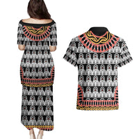 Cameroon Toghu Traditional Pattern Couples Matching Puletasi and Hawaiian Shirt