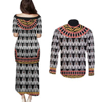 Cameroon Toghu Traditional Pattern Couples Matching Puletasi and Long Sleeve Button Shirt