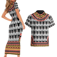 Cameroon Toghu Traditional Pattern Couples Matching Short Sleeve Bodycon Dress and Hawaiian Shirt